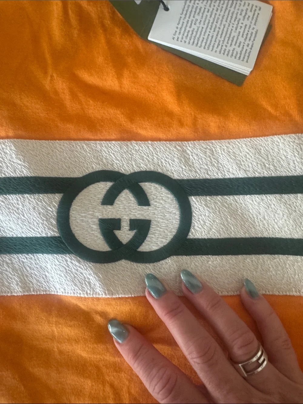 Gucci Orange Sweatshirt with White Stripe and Green Logo